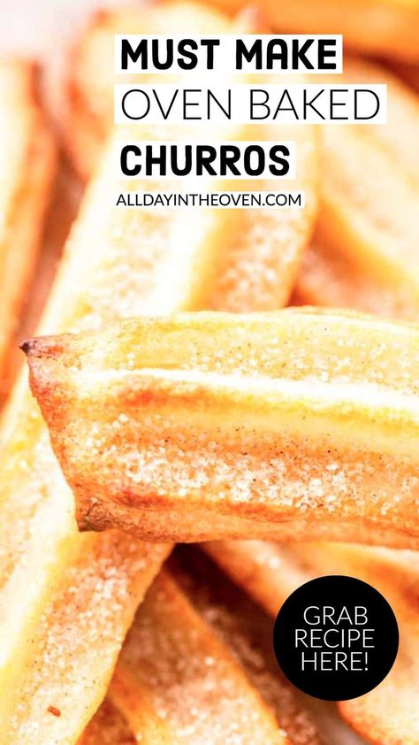 Oven baked churros on a big white plate Churros Recipe Oven Baked, Oven Baked Churros, Oven Baked Churros Recipes, Churro Recipe, Easy Oven Recipes, Baked Churros, Churros Recipe, Mom Recipes, Moms Cooking