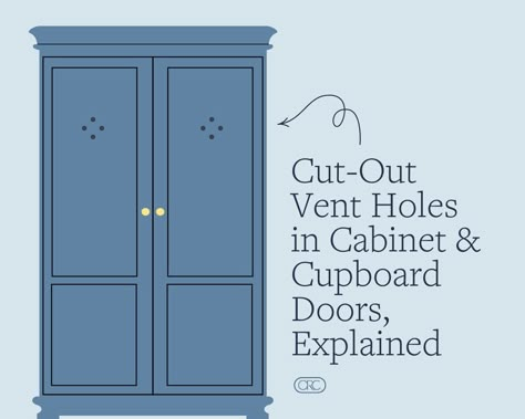 Cut-Out Vent Holes in Cabinet & Cupboard Doors, Explained — ONE ROOM CHALLENGE® Cabinet Cutout Detail, Cabinets With Holes, Pretty Cabinet Doors, Decorative Holes In Cabinet Doors, Cabinet Doors With Cutouts, Kitchen Broom Cabinet, 48” Cabinet, Replacing Cabinet Fronts, Vented Closet Doors