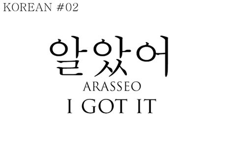 Arasseo! I'm going to start using this one with Steph. Korean Slang, Learning Korean Grammar, Learn Basic Korean, Learn Korean Alphabet, Easy Korean Words, Learn Hangul, Learn Korea, Korean Writing, Korea Language