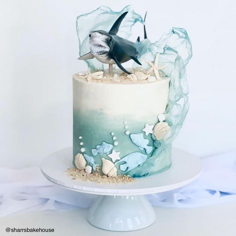 Whale Cakes, Wave Cake, Edible Rice Paper, Island Cake, Beach Themed Cakes, Whale Birthday, Ocean Cakes, Baby First Birthday Cake, Shark Cake