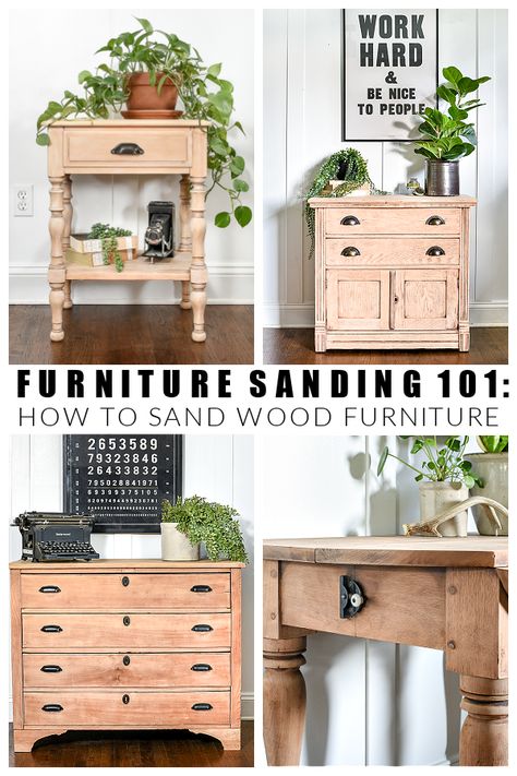 Furniture Sanding 101: How to Sand Wood Furniture | Little House of Four - Creating a beautiful home, one thrifty project at a time. How To Sand Wood, Refinishing Wood Furniture, Sanding Furniture, Sealing Wood, Sanding Tips, Raw Wood Furniture, Furniture Remodeling, Sanding Wood, Furniture Flips