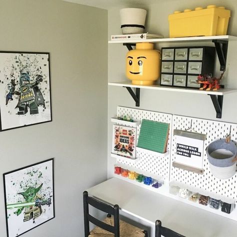 How to Make a DIY Lego Workstation Using Ikea Skadis | Hometalk Lego Workstation, Ikea Lego Table, Lego Area, Lego Organizer, Lego Desk, Store Shelving, Lego Storage Ideas, Skadis Pegboard, Trofast Ikea