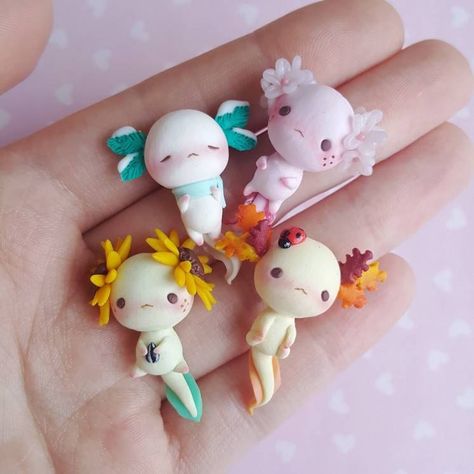 Axolotl Clay, Axolotl Necklace, Fimo Kawaii, Crea Fimo, Necklace Clay, Polymer Clay Kawaii, Animal Totem, Clay Diy Projects, Animal Pendant