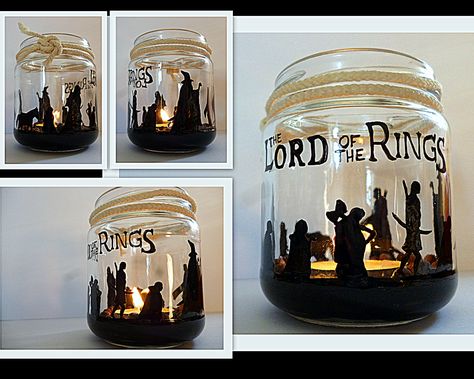 Lord Of The Rings Crafts, Diy Candle Holder, Hobbit Party, Candle Crafts, Geeky Craft, Nerd Crafts, Diy Ring, Geek Crafts, Gift Candle