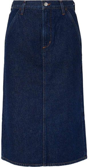 Goldsign - The Flat Front Denim Pencil Skirt - Dark denim Fitted Denim Skirt, Long Jean Skirt, Vintage Denim Skirt, Magda Butrym, Denim Skirt Women, Denim Pencil Skirt, Denim Maxi Skirt, Long Jeans, Skirts With Pockets