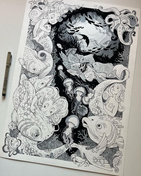 Art Final, Kerby Rosanes, Sketchbook Project, Pen Drawings, Fantasy Drawings, Ink Artwork, Arte Sketchbook, Arte Inspo, Ink Drawings