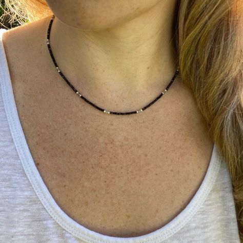 Black Beaded Necklace Tiny Spinel Necklace Labradorite - Etsy Australia Minimalist Beaded Necklace, Black Beads Necklace Designs, Black Beads Necklace, Red Jasper Necklace, Spinel Necklace, Simple Beaded Necklaces, Czech Glass Necklace, Jewelry Diy Ideas, Black Beaded Necklace