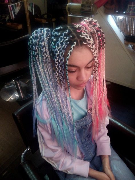 Blue Braids, Colored Box Braids, Big Box Braids Hairstyles, Split Hair, Cute Box Braids Hairstyles, Heart Photo, Braids With Extensions, Punk Hair, Pretty Braided Hairstyles