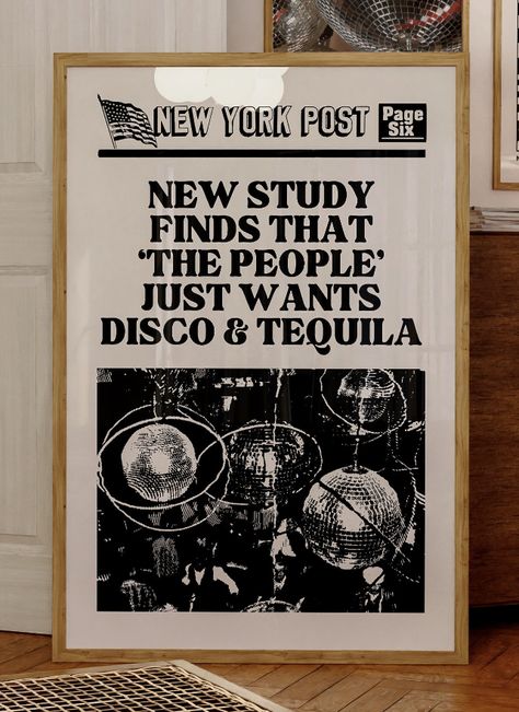 Vintage Style Wall Art, Wall Art Bar Area, New York Gallery Wall, Home Bar Artwork, Disco Tequila, Bar Prints, Art For Bar, Celebrity Culture, Living Room Prints