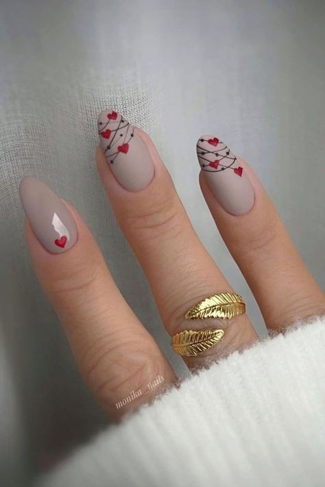 Nontraditional Valentines Nails, Matte Valentines Nails, Valentines Nail Art Designs, Valentines Nail, Valentine Nail, Unghie Sfumate, Heart Nail Designs, Valentine Nail Art, February Nails