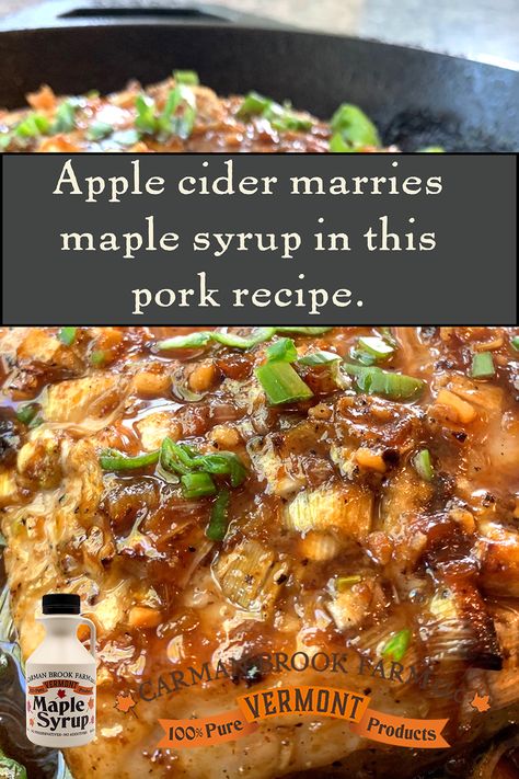 Apple cider pork chop recipe with maple syrup Apple Cider Pork Loin, Crockpot Apple Cider, Apple Cider Pork Chops, Apple Cider Sauce, Apple Cider Pork, Farmhouse Recipes, Crockpot Pork Loin, Pork Loin Recipe, Pork Chop Recipe