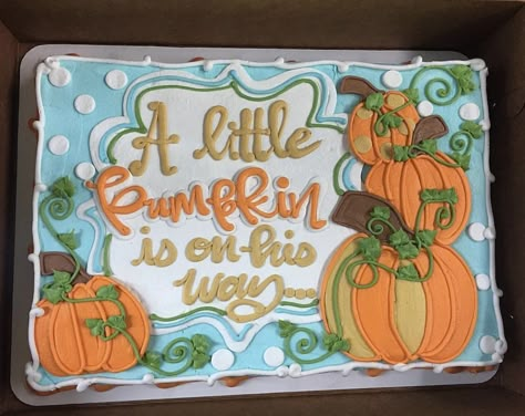 Thanksgiving Theme Cake, Fall Decorated Cakes, Pumpkin Baby Shower Cake, Baby Shower Sheet Cake, Fall Baby Shower Cake, Baby Shower Sheet Cakes, Cake Challenge, Halloween Cake Ideas, Cake Deco Ideas