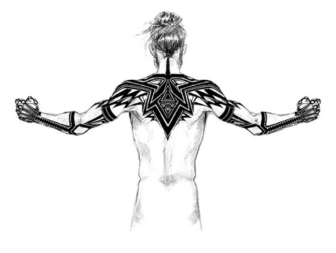 Cyberpunk Tattoo Back, Sith Tattoo Ideas, Kagune Tattoo, Viking Back Tattoo, Cyberpunk Tattoo Design Ideas, Fully Tattooed, Sith Tattoo, Viking Rune Tattoo, Seal Tattoo