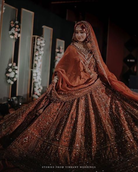 Orange Hijab, Hijabi Bride, Hijabi Brides, Muslim Bride, Net Fabric, Bridal Inspo, Rust Orange, Bridal Dresses, Ball Gowns