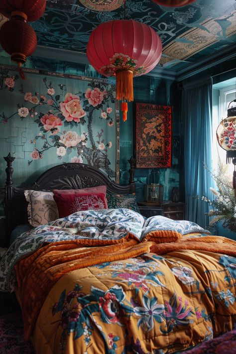 21 Eclectic Bedroom Ideas Bright Bedroom Colors, Dark Boho Bedroom, Dark Green Rooms, Bold Bedroom, Dark Boho, Earthy Bedroom, Bedroom Stuff, Sage Green Bedroom, Moody Bedroom