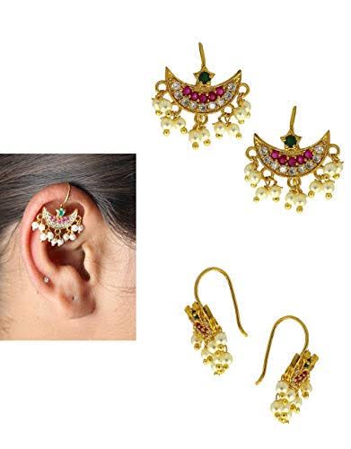 Indian Earcuffs, Gold Earrings Aesthetic Indian, Ear Piercings Indian Style, Bugudi Ear Piercing, Gold Earcuffs Earrings Indian, Koppu Designs Gold, Bugudi Ear, Bugdi Earring Design, Bugdi Earrings Gold