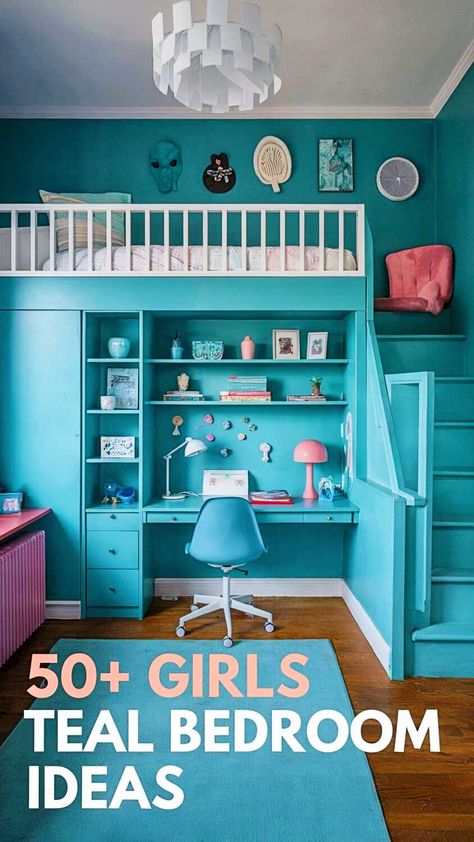 50+ Girls Teal Bedroom Ideas Teal And Pink Girls Room, Teal Bedroom Ideas Kids, Girls Teal Room, Teal Aesthetic Bedroom, Girls Teal Bedroom Ideas, Aqua And Pink Bedroom, Girls Teal Bedroom, Teal Girls Bedroom, Purple Kids Bedroom