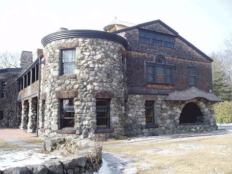 1886 Richardsonian Romanesque in Waltham, Massachusetts - OldHouses.com Waltham Massachusetts, Frederick Law Olmsted, Romanesque Architecture, Country House Design, Stone Walls, Exterior Stone, House Museum, Old Barns, Affordable Housing