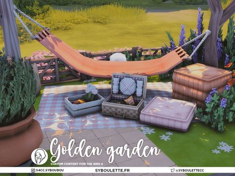 Garden Sims 4, Sims 4 Garden Cc, Garden Lamp Post, Golden Garden, Small Fence, Climbing Flowers, Sims 4 House Building, Stone Stairs, Garden Floor