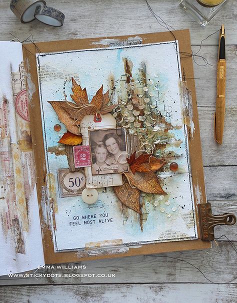 Simon Says: Art Journaling - Simon Monday Challenge Blog Corrugated Card, Design Tape, Mixed Media Cards, Mixed Media Scrapbooking, Mixed Media Journal, Gold Watercolor, Distressed Painting, Journal Page, Scrapbook Sketches