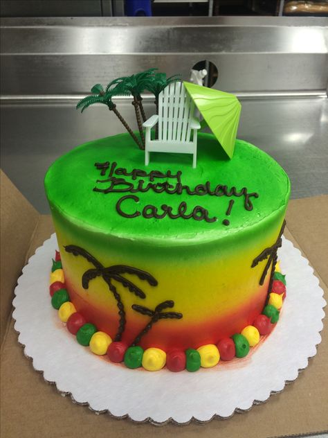 Jamaican beach cake Jamaica Cake Design, Jamaica Theme Cake, Jamaica Birthday Cake, Jamaican Birthday Cake, Jamaican Cake Design, Reggae Cake, 80th Birthday Cake For Men, Jamaican Cake, Jamaica Cake