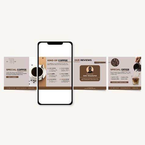 Geometric Minimalist Natural Cafe Instagram Post Carousel Natural Cafe, Instagram Post Carousel, Carousel Template, Coffee Festival, Carousel Post, Brand Kit, Used Tools, Insta Posts, Instagram Post Template