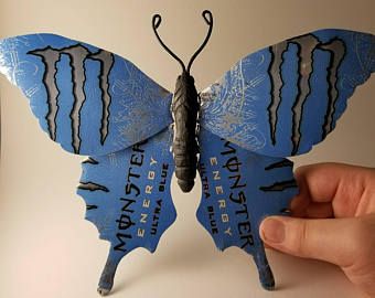 Butterflies made from recycled aluminum cans. by ButterflyBossCo Monster Can Crafts, Monster Can Ideas, Monster Cans Diy, Monster Decorations, Diy Monsters, Tab Crafts, Monster Crafts, Monster Energy Drink, Ultra Blue