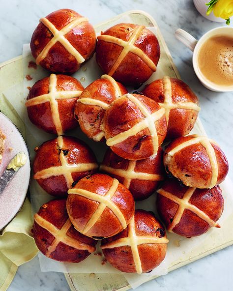 Gail’s hot cross buns | delicious. magazine Cross Buns Recipe, Hot Cross Buns Recipe, Hot Cross Bun, Buns Recipe, Hot Cross Buns, Cross Buns, Sour Cherry, Bun Recipe, Easter Recipes