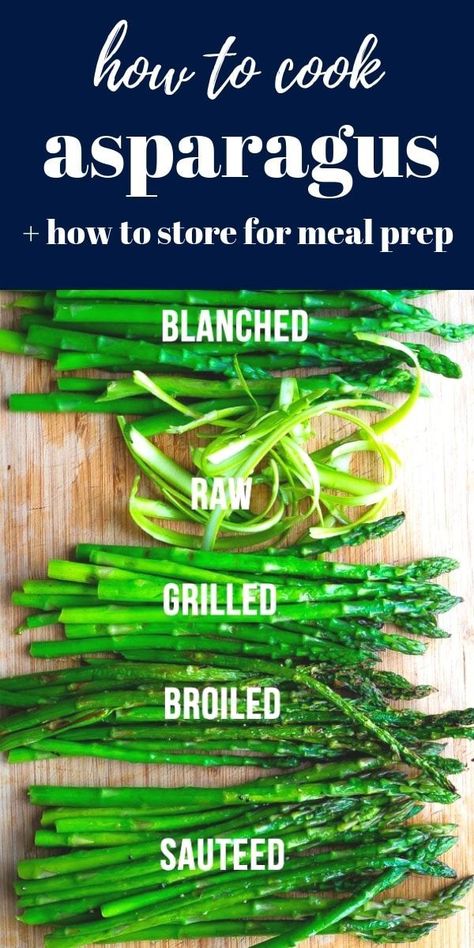 How to cook asparagus- showing you five ways to enjoy everyone's favorite spring vegetable! Plus how to store asparagus for meal prep, and recipe ideas to use it in. #sweetpeasandsaffron via @sweetpeasaffron Asparagus Ideas, Asparagus On The Stove, How To Store Asparagus, Fodmap Meals, Cook Asparagus, Low Calorie Vegetables, How To Cook Asparagus, Fast Recipes, Spring Vegetables