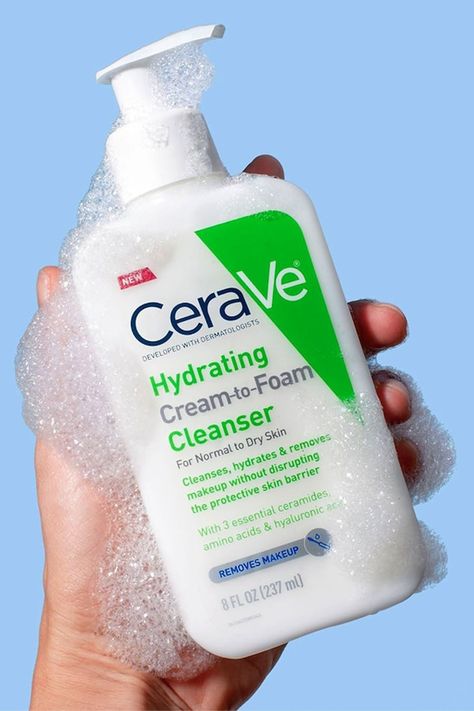 CeraVe's Hydrating Cream-To-Foam Cleanser Review Cera Ve, Cerave Cleanser, Cerave Skincare, Hydrating Makeup, Foaming Facial Cleanser, Hydrating Cleanser, Foaming Face Wash, Skin Cleanse, Cream Cleanser