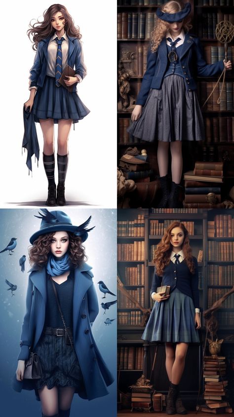 Harry Potter Modern Outfits, Hogwarts Legacy Ravenclaw Uniform, Harry Potter Outfit Ideas Ravenclaw, Hogwarts Legacy Cosplay, Ravenclaw Uniform Female, Harry Potter Clothes Aesthetic, Hogworts Clothes, Ravenclaw Style, Ravenclaw Dress