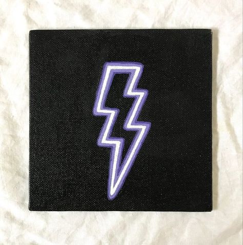 Black Mini Canvas Art, Neon Lightning Bolt Painting, Mini Canvas Art Neon, Easy Neon Painting Ideas, Neon Art Painting Canvas, Mini Canvas Art Purple, Neon Painting On Black Canvas, Black Neon Painting, Simple Art Painting Ideas Easy