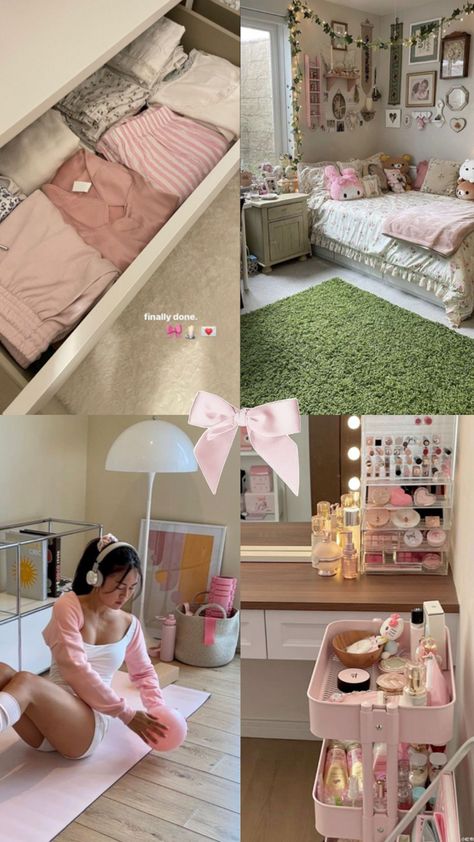 aesthetic Clean Pink Room, Pilates Princess Bedroom, Pink Pilates Princess Bedroom, Pilates Vision Board, Room Ideas Coquette, Pink Palates, Pink Pilates Princess Aesthetic, Angel Workout, Pilates Princess Aesthetic