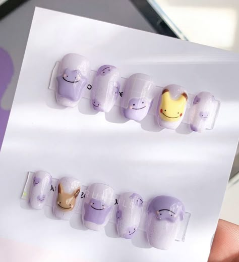 Ditto Nails, Matte Pastel Nails, Totoro Nails, Pokemon Nails, Korea Nail Art, Anime Nail, Fashion Cottagecore, Kawaii Nail Art, Harajuku Anime