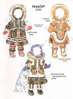 Inuit Paper doll --online coloring, but it has an option to print outline that… Crafts Origami, Inuit Art, Doll Ideas, Vintage Paper Dolls, Folk Costume, American Crafts, Paper Toys, Paper Doll, Winter Theme