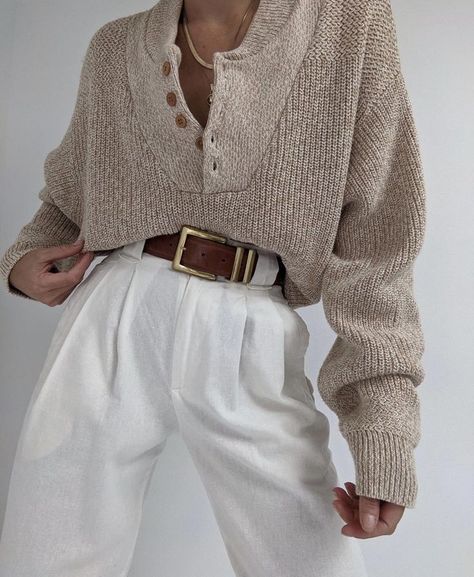 Tshirt Crochet, Vintage Henley, House Clothes, Henley Sweater, Sweater Outfit, Sweater Blazer, Cream Silk, Small Frame, Basic Outfits