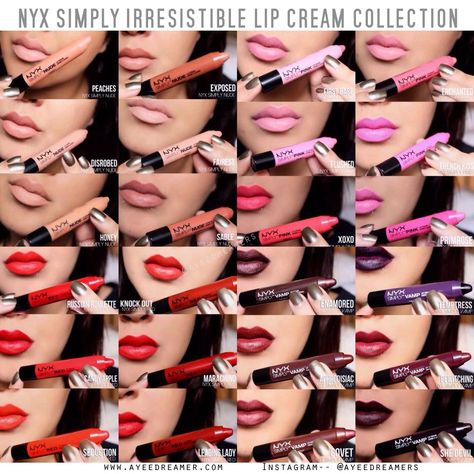 ayeeDreamer.com: Review | NYX Simply Irresistible Lip Cream Collection Swatches Nyx Swatches, January Inspiration, Makeup Bibir, Lip Colours, Helpful Things, Goal Digger, Nyx Makeup, Simply Irresistible, Cream Lipstick