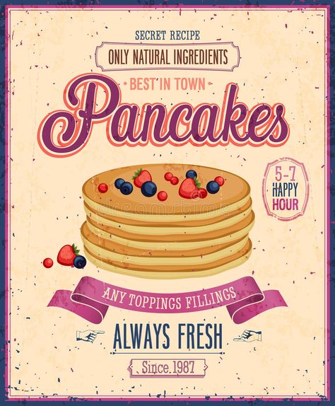 Pancake Designs, Vintage Food Posters, Food Flyer, Poster Drawing, Secret Recipe, Instagram Food, Food Poster, Vintage Recipes, Create Sign