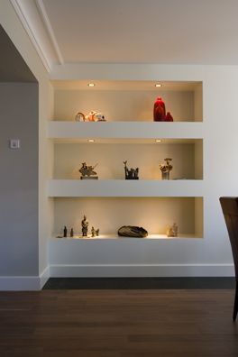 Wall recessed shelving - from Pinterest Wall Niches, Niche Wall, Recessed Shelves, Neutral Bedroom Decor, Floor Decoration, Wall Niche, Living Bedroom, Shelves In Bedroom, Interior Wall Design