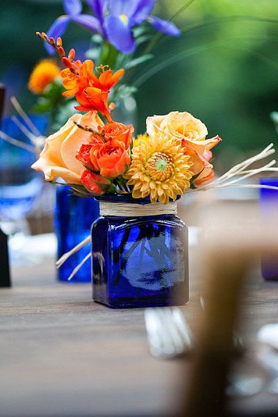 Orange Wedding Color Palette, Blue Orange Weddings, Cobalt Blue Weddings, Royal Blue Bridesmaids, Orange Wedding Colors, Royal Blue Bridesmaid Dresses, Orange Bouquets, Royal Blue Wedding, July Wedding