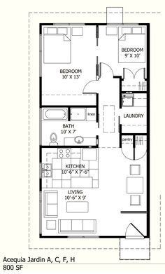 I like this one because there is a laundry room! :-) 800 sq ft floor plans - Bing Images 800 Sq Ft House, Guest House Plans, Small House Layout, 2 Bedroom House Plans, Small House Floor Plans, Tiny House Floor Plans, 2 Bedroom House, Apartment Layout, Living Modern