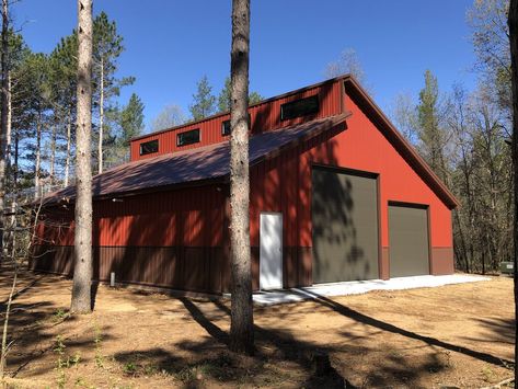 40' Wide x 46' Long, Asymetric Single Slope Garage Design, Clerestory Windows, Roof Pitch 6:12, Soffitted Eaves and Gables, RV Size Overhead Door, Wainscot Single Slope Metal Building, Shop Building Plans, Barn Garage Plans, Rv Barn, Shop With Living Quarters, Metal Shop Building, Roof Pitch, Quonset Hut, Barn Shop