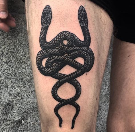 Intertwined Snakes A Snake Tattoo, Snake Tattoo Meaning, Small Wave Tattoo, Tatuagem Masculina Pequena, Snake Tattoo Design, Skeleton Hand Tattoo, Leg Tattoo Men, Stomach Tattoos, Head Tattoos