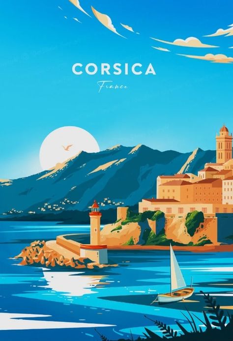 Calvi Corsica, Corsica Travel, Wanderlust Decor, Beach House Interior Design, Travel Globe, Travel Music, Retro Travel Poster, Art Deco Posters, Travel Wall Art