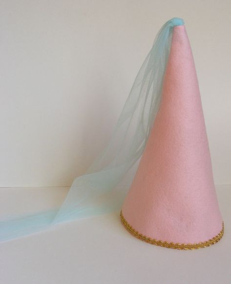 Princess Cone Hat Diy, Fantasy High Crown Party Hat, Cone Princess Hat, Handmade Pink Costume Hat, Princess Cone Hat, Robin Hood Halloween Costume, Princess Veil, Whimsical Pink Party Hat, Veil Hat