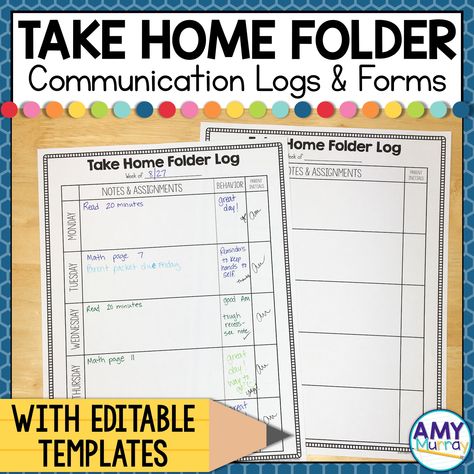 Are you looking for a way to document daily home school communication with parents? This take home folder pack is the perfect way to keep a documentation log of parent communication, organize papers, and more! Help keep your students organized, hold students accountable and keep a log of all home-school communication with these easy to ... School To Home Communication Sheet, Home School Communication Log, Take Home Folder Cover, Weekly Communication Log For Parents, School Communication Log, Communication Folder, Parent Communication Folder, Parent Teacher Communication Log Daily, Communication With Parents