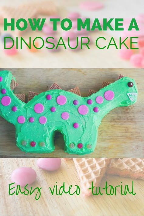 I made this cake for a dinosaur party earlier in the year and it was a hit. Very easy to make and the kids loved it. Video tutorial shows you how. How To Make A Dinosaur Cake, Birthday Party Food Dinosaur, Party Food Dinosaur, Simple Dinosaur Cake, Dinosaur Cake Tutorial, Dino Cakes, Round Sandwich, Sandwich Cakes, Dinosaur Birthday Cake