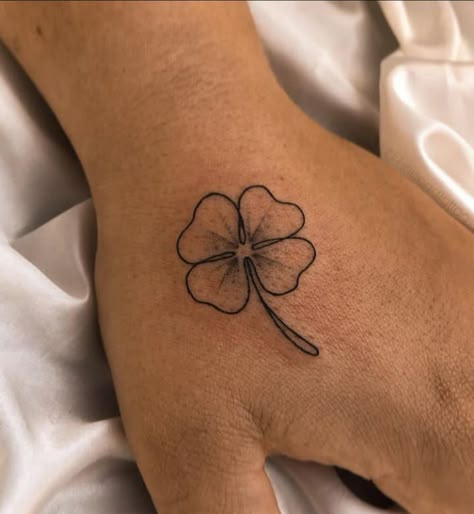 Minimal Shamrock Tattoo, Black Shamrock Tattoo, Simple Clover Tattoo, Lucky Flower Tattoo, Four Leaf Clover Tattoo For Men, Lucky Leaf Tattoo, 4 Leaf Clover Tattoo Men, 2222 Tattoo, Small Irish Tattoos