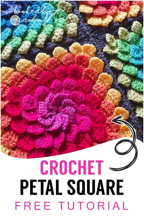 Crochet 3D Petal Granny Square — Hooked by Robin Crochet Rose Granny Square, Rose Granny Square, Hooked By Robin, Granny Square Tutorial, Square Crochet Pattern, Granny Square Crochet Patterns Free, Learn How To Crochet, Variegated Yarn, Crochet Rose