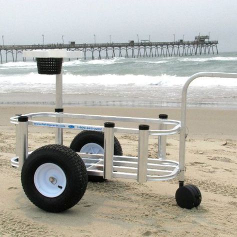 Beach Wagon Diy, Beach Cart Diy, Beach Fishing Cart, Beach Trailer, Fishing Cart, Crappie Fishing Tips, Outdoor Cart, Beach Wagon, Beach Cart